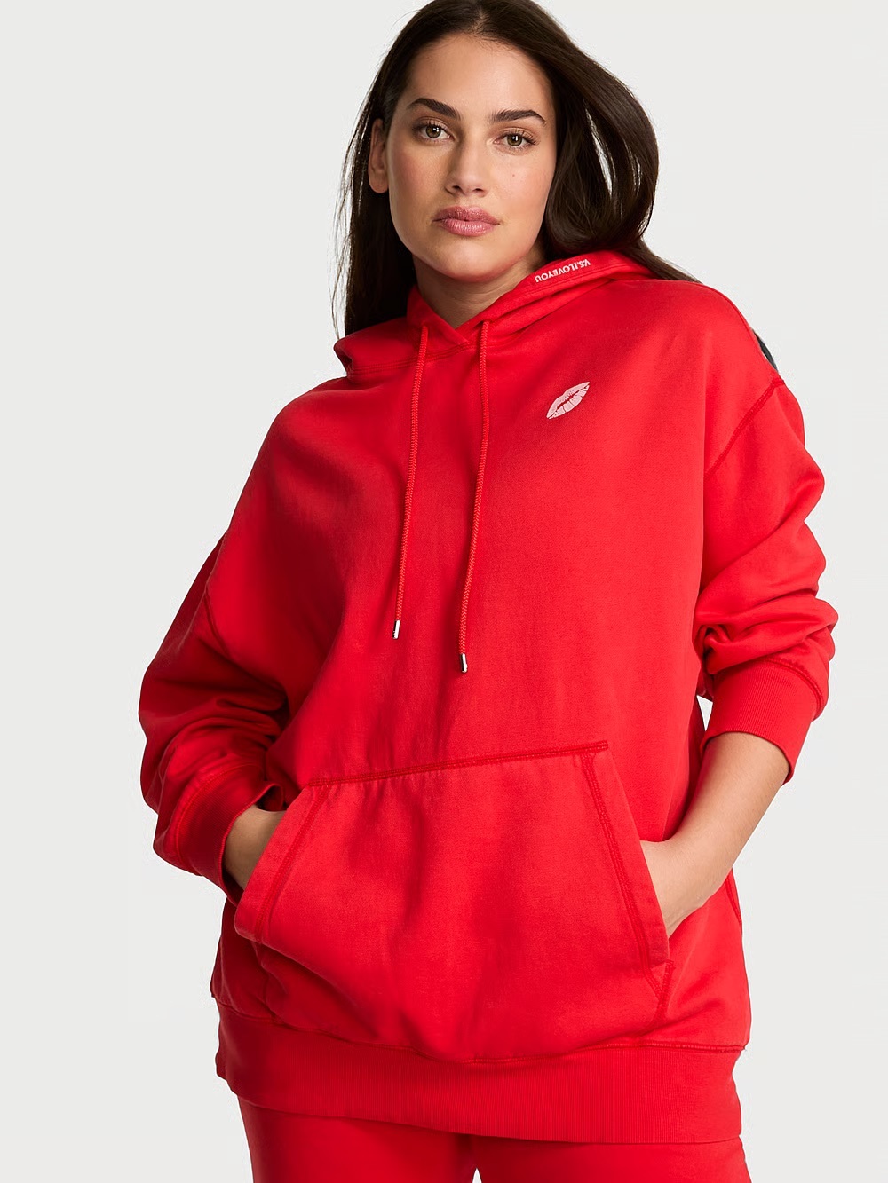 NEW VICTORIAS SECRET ICONIC PULLOVER HOODIE LMT EDITION EMBROIDERED LOGO LIPS - Picture 2 of 4